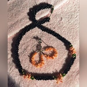 Vintage Avon Coral & Bead Necklace W/ Coral Earrings